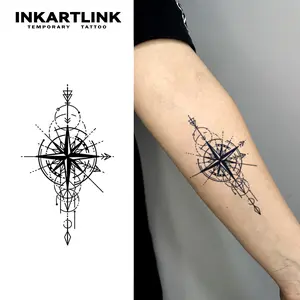 INKARTLINK Tattoo Tech, Astral Vortex Series,2 Sheets Large Semi Permanent Tattoo, Adult Art Design Temporary Tattoos, Lasts 1-2 Weeks, Waterproof, Realistic Look, No Adhesive, No Reflection (Compass Knight Design)