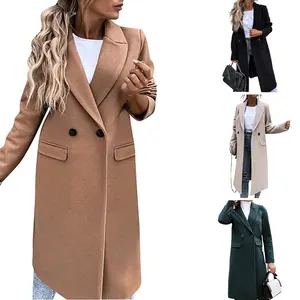 Women's Lapel Double-Breasted Wool Blend Mid-Length Trench Coat