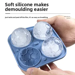 4-in-1 Soccer Ball Ice Mold - 2-Inch Spherical Ice Cubes for Whiskey, Cocktails, and Coffee - Large Silicone Ice Tray with 4 Cavities for Making Oversized Soccer-Shaped Ice