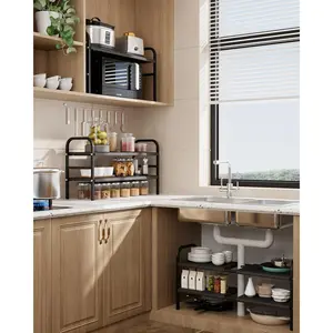 Under Sink Organizers, 2 Pack Expandable Cabinet Shelf Organizer with 8 Removable Panels, Under Counter Storage Organizer for Kitchen, Bathroom, Shoe Storage Rack