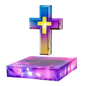 MAGECMOON Magnetic Levitation Cross Lamp LED Floating Bible Christian Decoration Indoor Desktop Bedroom Living Room Decoration Christmas Easter Valentine's Day Gift Glossy Glowing Religious Ornament