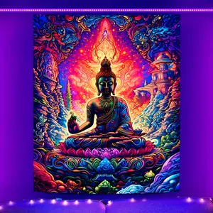 1pc Giant UV Blacklight Reactive Buddha Tapestry Suitable for UV Activation - UV Glow Wall Hanging for Dorm, Bedroom, Game Room & Meditation Space - Vertical Religious Wall Decor with Free Installation Package