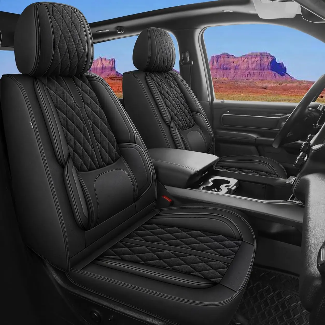 Car Seat Covers Fit for Ford Expedition 2011-2023 2024: Full Set Breathable Leather Car Seat Covers - Automotive Interior Seat Cushion Protector (2 Rows 5 Seats, Black，Grey) Universal