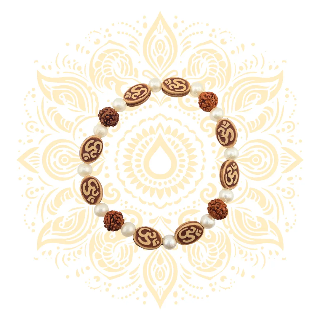 Om White Beaded Rudraksha Bracelet