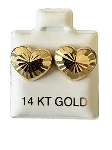 Elegant Hollow 14k Gold Heart-Shape Puffy Stud Earrings