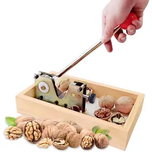 Heavy Duty Walnut Cracker Tool Adjustable Macadamia Nut Cracker with Wooden Base for Walnuts Pecans Almonds Hazelnuts