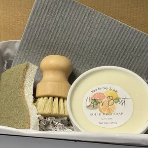 Eco-Friendly Solid Dish Bar Gift Set in Box - 10oz Ceramic Bar & A Brush, Compostable Sponge and Swedish Dishcloth for Sustainable Living - Perfect for Housewarming & New Home Gifts