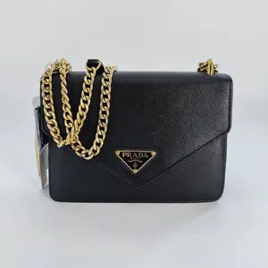 Pre-owned PRADA Leather Crossbody Bags Black Saffiano Lux Envelope Chain Bag JV00279
