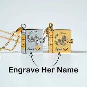 AS293 Personalized Love You to the Moon Meaningful Message Locket Turnable Book Engraving Necklace Birthday Gift for Daughter