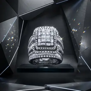 A stylish and elegant 925 sterling silver couple's ring set with CZ stones, perfect for everyday wear, gifts, or parties.
