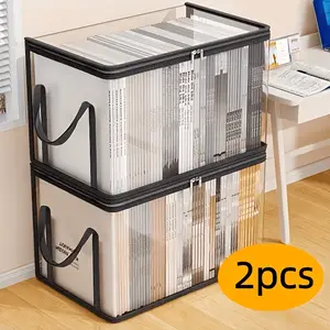 2pcs Stackable Storage Bins, Foldable Boxes, for Wardrobe Organization And Storage, Multifunctional Plastic Drawer Containers with Brown Handles, Suitable for Utility Rooms And Car Trunks, Space-Saving Storage Boxes, Lightweight Storage Bags