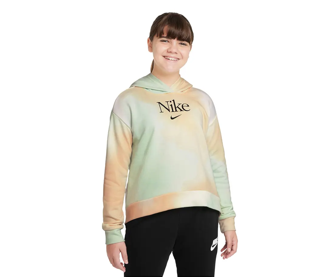 NIKE Girls' Aura Pullover Hoodie, All-Over Print French Terry Activewear Sweatshirt Top for Sports & Outdoor, Sweatshirts, Long Sleeve, Tops, Sporty Chic, Outdoor Wear, Clothes