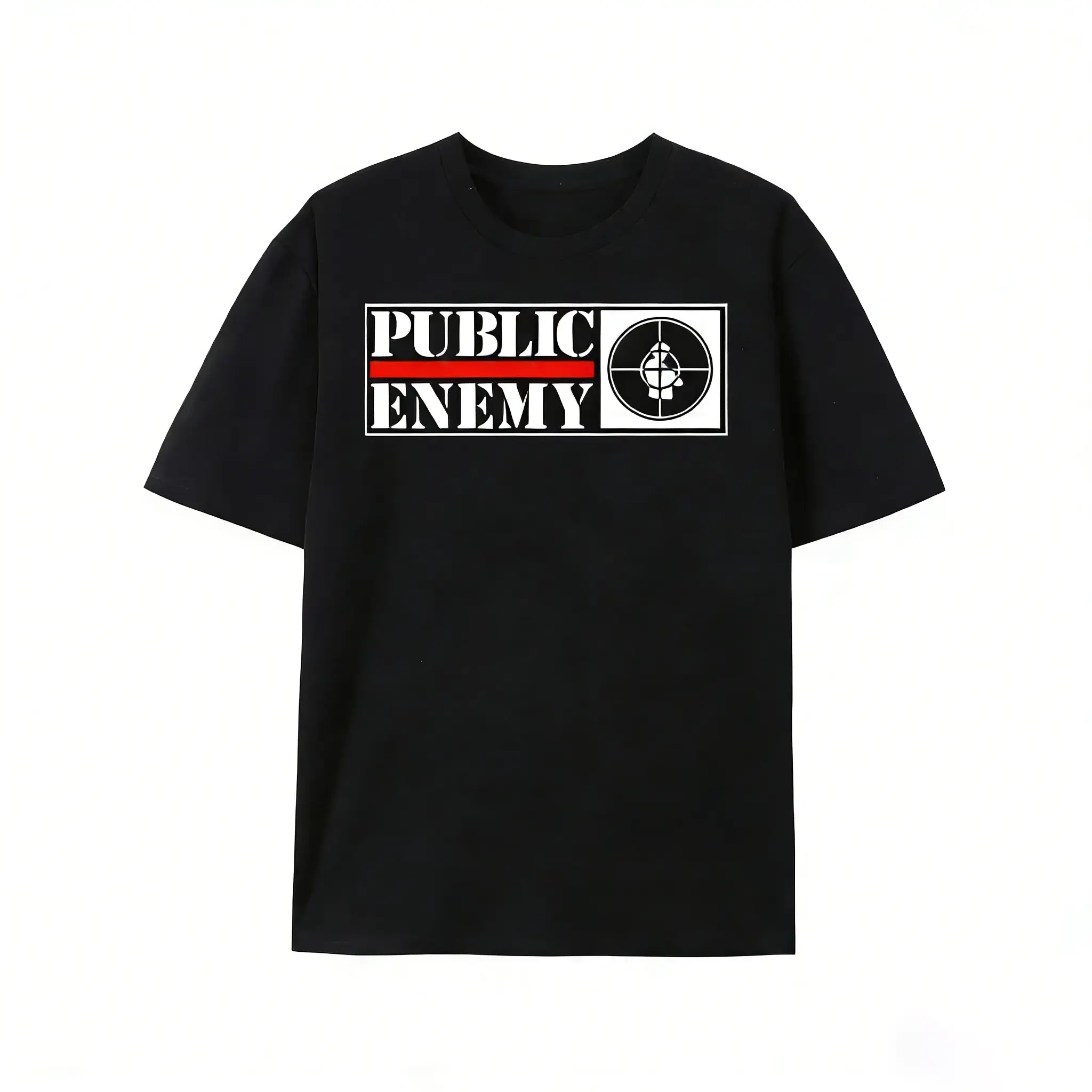 Men's Public Enemy Graphic T-Shirt - Bold Lettering, Iconic Hip Hop Design with Chuck D & Flavor Flav, Classic Black, Regular Fit, Round Neck, Shortsleeve Sporty Chic Casual Streetwear Top for Music Fans, Athlete Life & Hiking/Light Outdoor Menswear