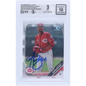 Hunter Greene Cincinnati Reds Autographed 2019 Bowman Chrome Mega Box Prospects Refractor #BCP51 Beckett Fanatics Witnessed Authenticated 9/10 Card - Fanatics Authentic Certified