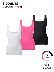 Women's Solid Color Ribbed Knit Shapewear Tank Top, Tummy Control Seamless Smooth Shaper Vest, Multi-Color Sports & Casual Wear, Comfortable Ribbed Square Neck Design, Perfect for All Seasons and Daily Wear