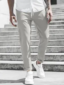 Men's Solid Color Drawstring Waist Pants, Regular Fit Casual Comfy Trousers for Spring & Fall, Men's Bottoms for Daily Wear, Casual Sports Trousers