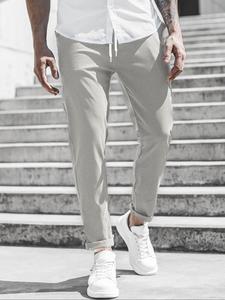 men's solid color drawstring waist pants, regular fit casual comfy trousers for spring & fall, men's casual fitted pockets bottoms for daily wear, classy casual trousers
