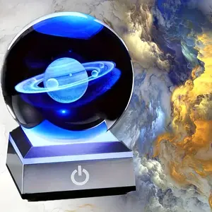 SATURN 3D Crystal Ball Night Light Laser-Engraved Glass Planet Model with LED Base Multicolor Touch Control Perfect for Space Enthusiasts & Educational Gifts FR 598200