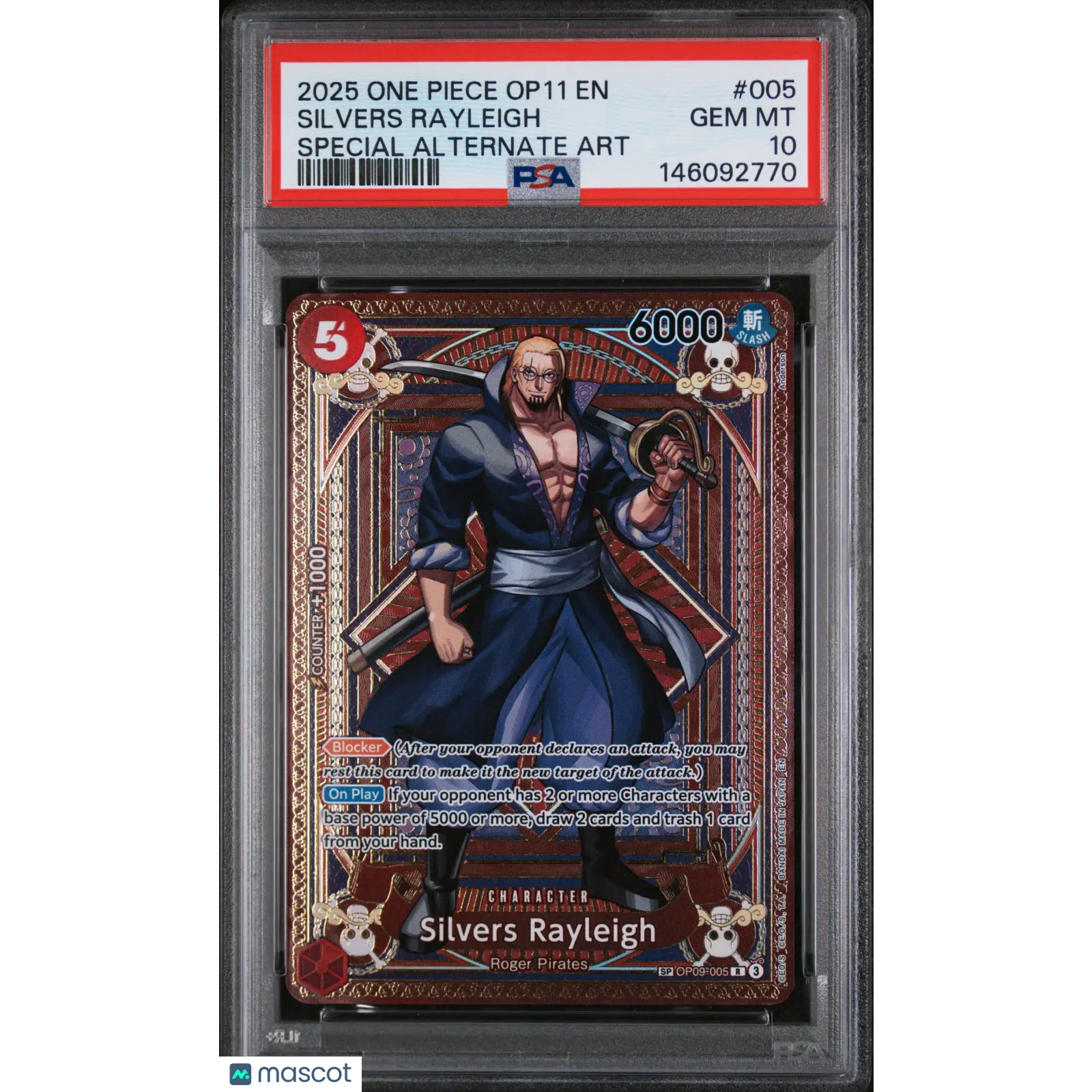 2025 One Piece Op11 Fist Of Divine Speed Silvers Rayleigh Special Alt Art PSA 10