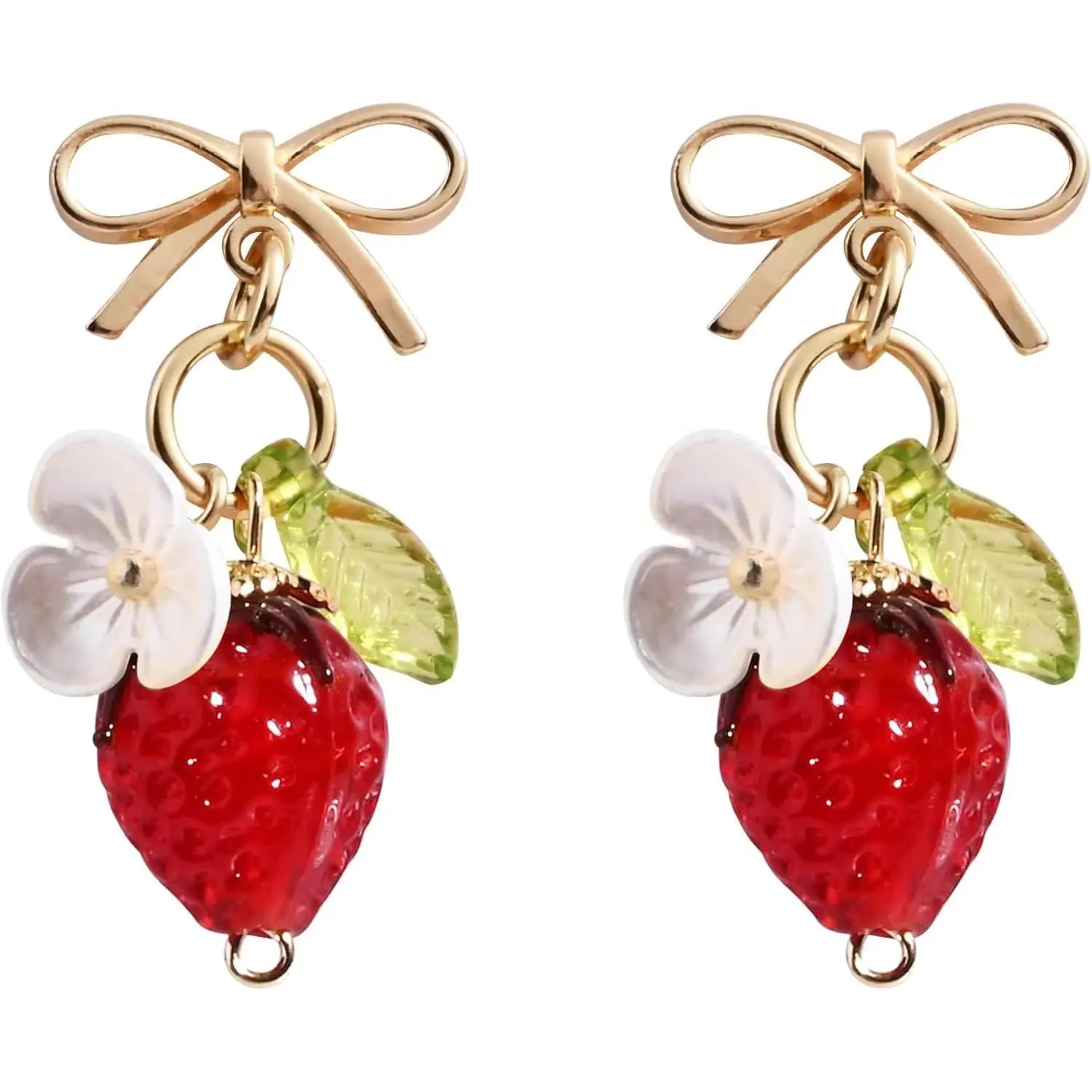 Orange Lemon Strawberry Imported Czech Glass Beads Earrings Handmade Bowtie Fruits Dangling Stud Earrings For Women