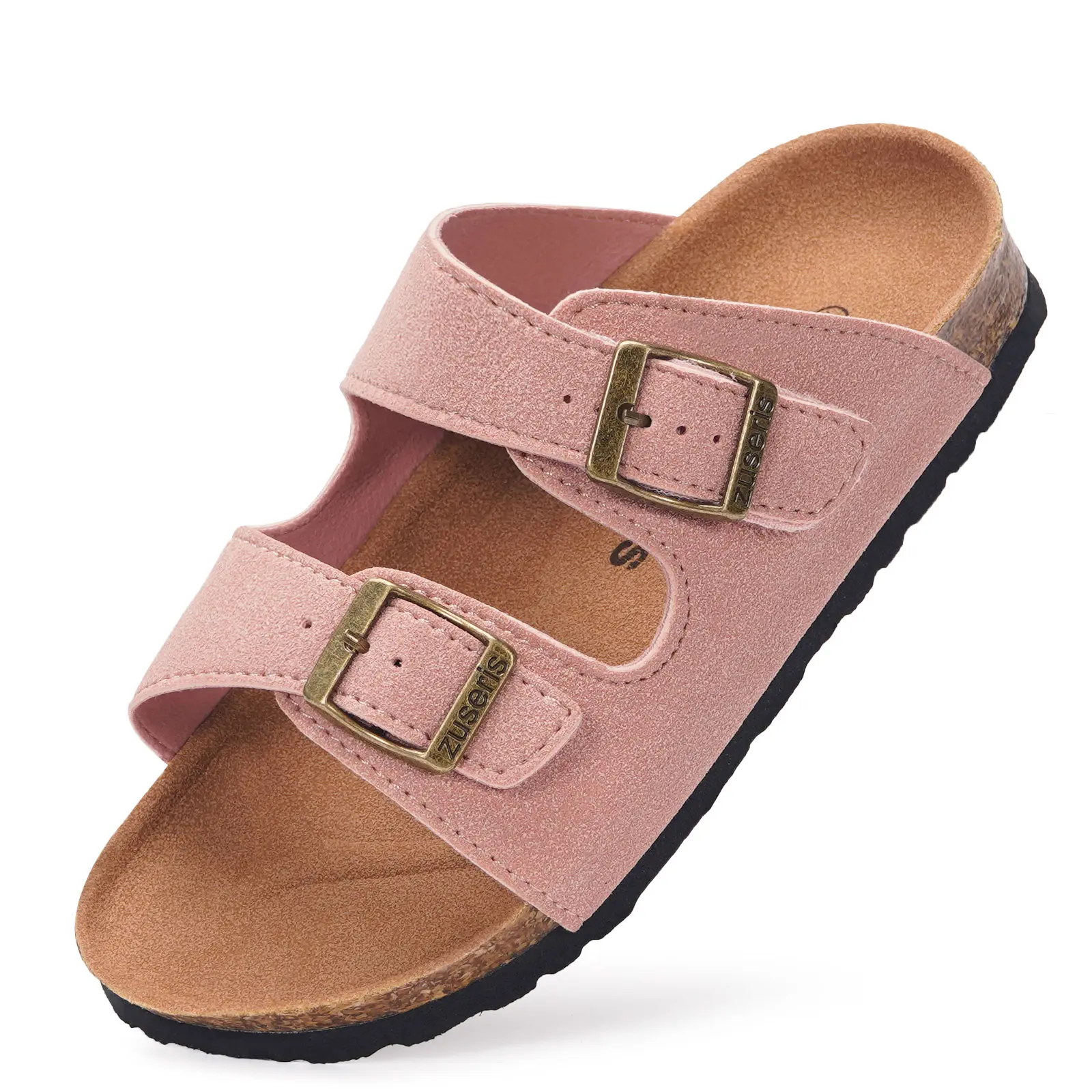 Kids Toddler Sandals Boys Girls Summer Slides | Soft Cork Footbed, Non-slip,Adjustable Straps,Comfort Suede Leather,Lightweight