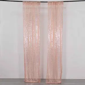 2 Pack Rose Gold Sequin Event Curtain Drapes with Rod Pockets, Seamless Backdrop Event Panels - 8ftx2ft