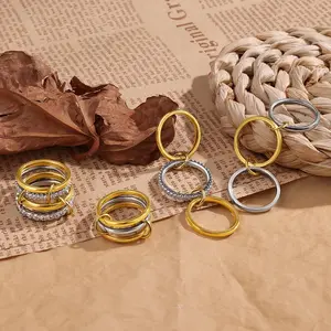 4 Pack Interlocked Stackable Rings for Women - 14K Gold Plated Statement 4 Mixed Metals Multi Ring Stack - Cubic Zirconia Two-Toned Connected Bands Stacking Jewelry