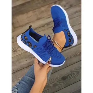 Women's Fashionable Leopard Pattern Lace Up Sneakers, Casual Comfortable Breathable Sports Shoes, Female All-match Round Toe Shoes for Daily Wear