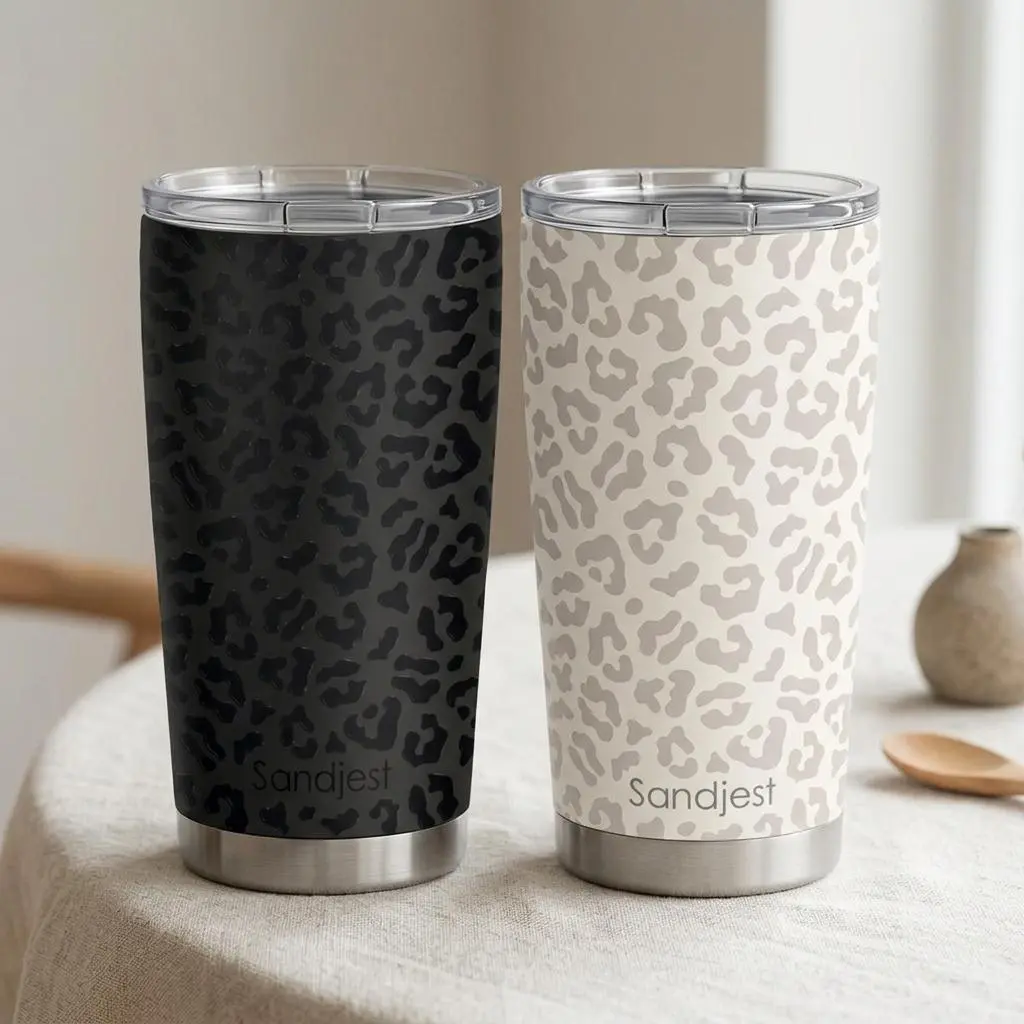 SANDJEST Classic 20oz Stainless Steel Curved Tumbler with Lid, Double-Wall Insulated Coffee Travel Cup, Cup Holder Friendly Gift for Women Men