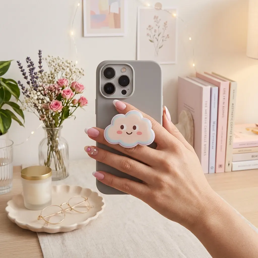 Cute Cloud Phone Grip Holder Kawaii Pastel Smiley Griptok Stand Aesthetic Happy Cloud Cozy Phone Accessories Gift for Her Women Teen Girls