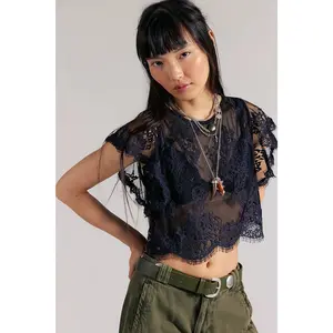 Free People: Lunar Ash Lace Top in Black