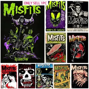 Misfits Hot Horror Punk Rock Music Poster Self-Adhesive Waterproof Art Sticker, Aesthetic Minimalist Wall Poster for Coffee Shop, Bar & Home Room Decor, Artwork