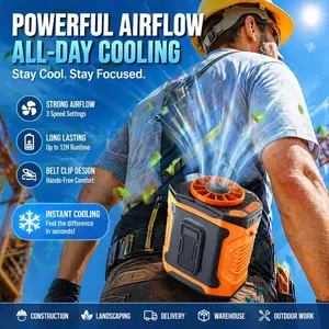 [Summervibes] Coucur 2026 New Personal Waist Portable Rechargeable Fan 100 Speeds Airflow LED Light Wearable Belt Fan for Outdoor Jobsite Farms Traveling Fishing 4-in-1 Cooling System Hands-Free Design