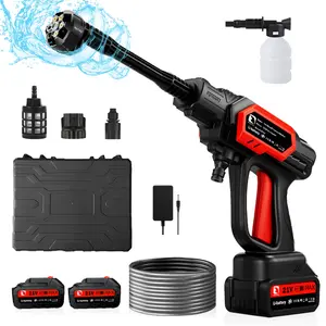 PZZ Cordless Pressure Washer, 1000 PSI Portable Power Washer with 2pcs 21V Battery & Charger, 6-in-1 Nozzle and 17FT Hose, Handheld Power Washer for Home, Garden and Car Cleaning