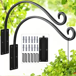 Heavy Duty 16 Inch Metal Plant Hanger Brackets, 2 Pack, 60lbs Weight Capacity Outdoor Wall Hooks for Hanging Plants, Flower Baskets, Bird Feeder, Wind Chime Wall Decor