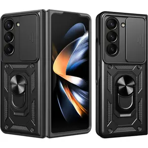 Phone Case for Samsung Galaxy Z Fold 7/6/5/4/3, Z Filp 7/6/5/4/3 with Slide Camera Cover Ring Holder Stand Rugged Slim Military Grade Hybrid Cell Protective ZFold4 Z4 Fold4 4Z ZFold45G Women Men Magnetic Casing