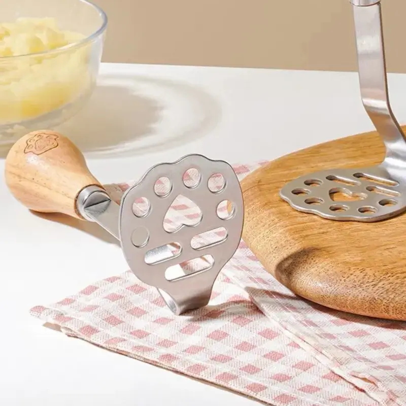 High Performance Mini Masher Set for Potatoes Avocados and Beans Stainless Steel Wood Handle  Kitchen Tool Cat' Paw