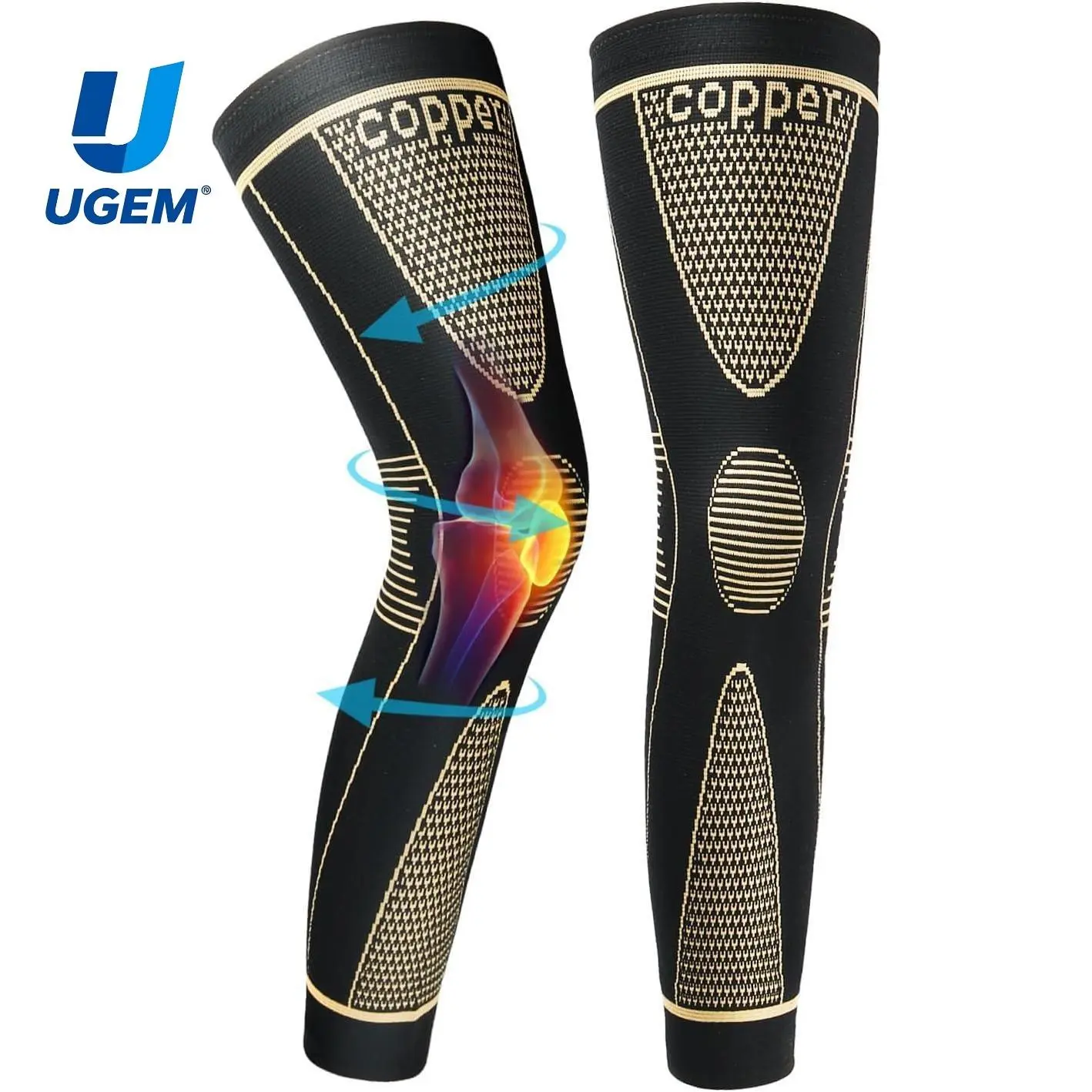 UGEM Copper Footless Leg Compression Sleeve for Men & Women - Athletic Sports Socks, Workout Use, Active Socks, High Support Sports & Fitness Gear