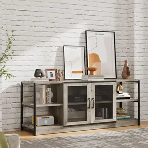 Fathersdaygift Summervibes Flash sale home items Industrial Farmhouse TV Stand for 65+ Inch TV - Gray Media Console with Mesh Doors & Adjustable Shelves - Heavy-Duty Metal Frame - Practical Entertainment Center for Living Room