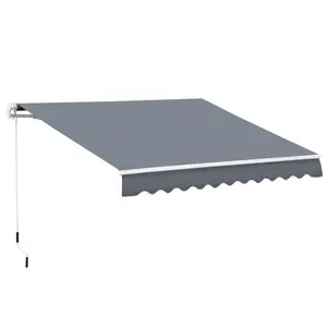 10' x 8' Retractable Awning, Patio Awnings, Sunshade Shelter w/ Manual Crank Handle, UV & Water-Resistant Fabric and Aluminum Frame for Deck, Balcony, Yard, Dark Gray