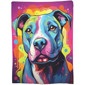 Eyesoul Colorful Pitbull Fleece Blanket Animal Print Pit Bull Fleece Throw Blanket for Mom Women Men Kids Super Soft Plush Dog Blanket Throw Plush Blanket for Bed Sofa Valentine's Day Decor