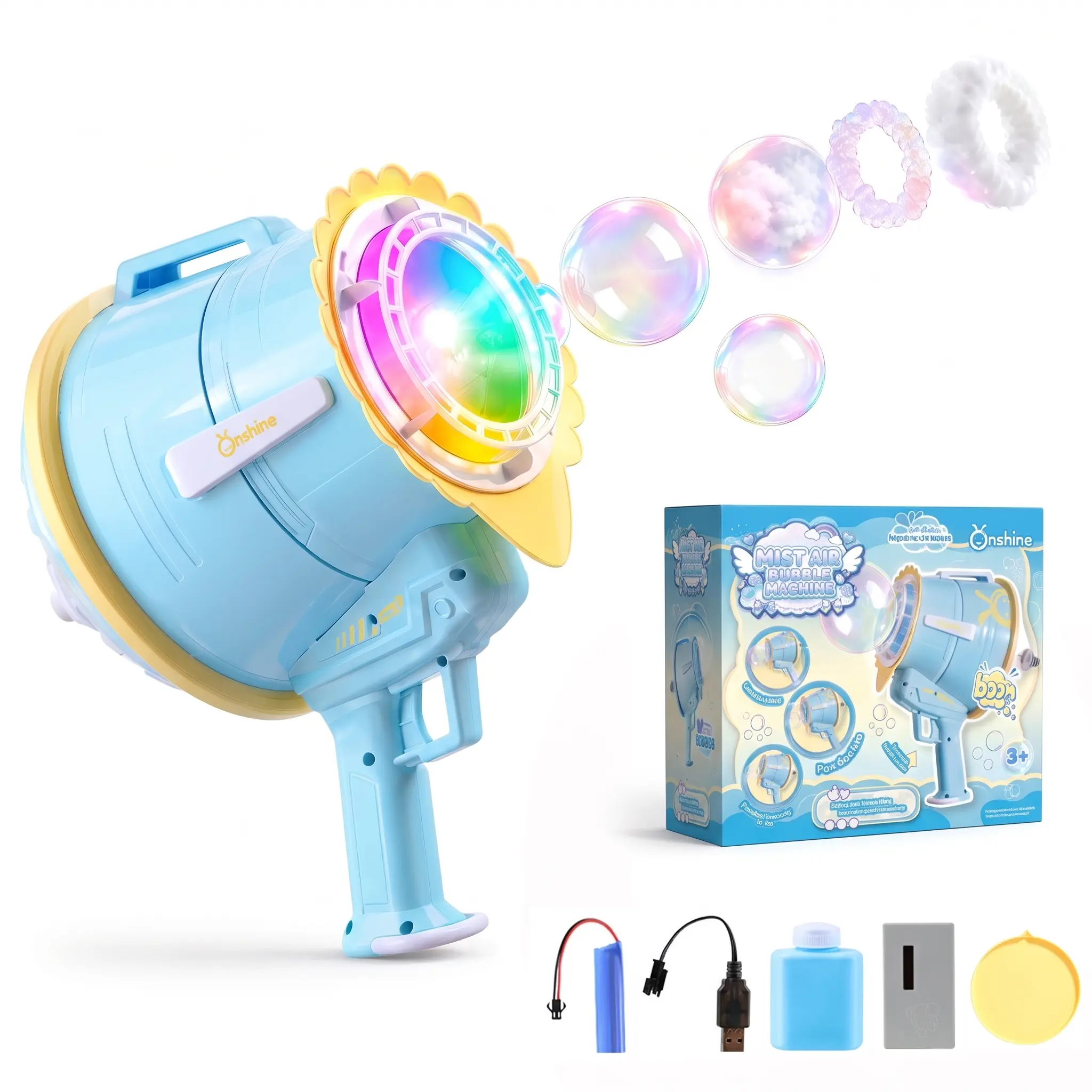 Air Cannon Bubble Blaster – Features Colorful LED Lights and Built-in Smoke Generator –air cannon toy- Safe, Interactive Holiday Gift for Parent-Child Play