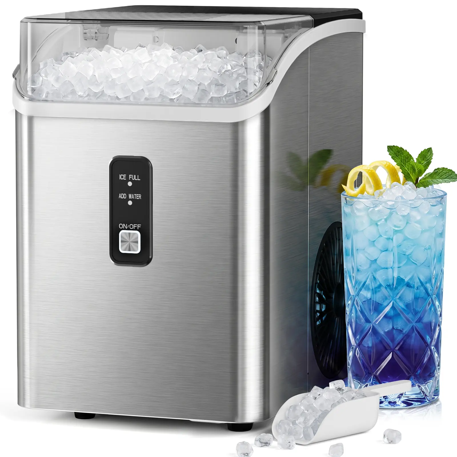 Electactic Upgraded Ice Maker Ice Machine, 15KG/24H  – 1.1L Tank, 0.6KG Storage, First Ice in 10-15 Min, Auto-Clean (15 Min), Low-Noise, Extruded Ice, Minimalist Design with Indicator Lights, Mechanical Control, Portable for Home/Kitchen/Office