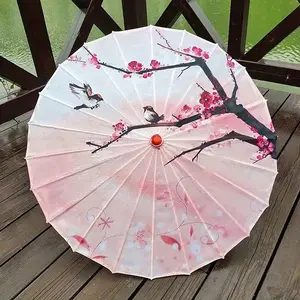 Chinese Floral Pattern Umbrella, Sun Protection Silk Cloth Rainproof Umbrella, Sakura Bamboo Flower Umbrella for Weddings Parties School Office Home Travel, Outdoor Umbrella, Patio Umbrellas