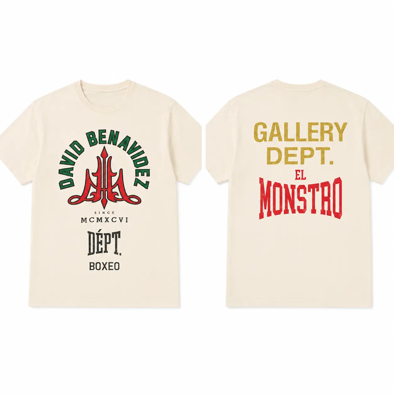 Gallery Dept David Benavidez El Monstro Graphic T Shirt Cream Front Back Print Unisex Boxing Streetwear Tee
