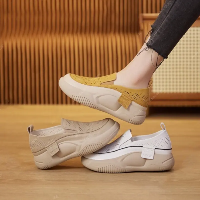 Women's 2025 Summer Black Friday Casual Footwear - Synthetic, Hollow-Hole, Soft Sole, Retro Rocking, Low-Top, Height-Enhancing, Lightweight Polypropylene Walking Sports Shoes for Sports & Outdoor Use