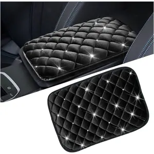 Bling  Center Console Cover,  Rhinestone Fluffy Automotive Armrest Seat Box Cushion Pad, Soft Comfortable  Arm Rest Protection Mat, Universal  Accessories (Black)