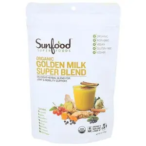 Sunfoods Golden Milk Super Blend - Superfood Golden Milk, Turmeric Powder, Superfood with Turmeric and Ginger, Black Pepper, Cinnamon & Cardamom, Turmeric Latte Powder, Vegan, USDA Organic - 6 oz