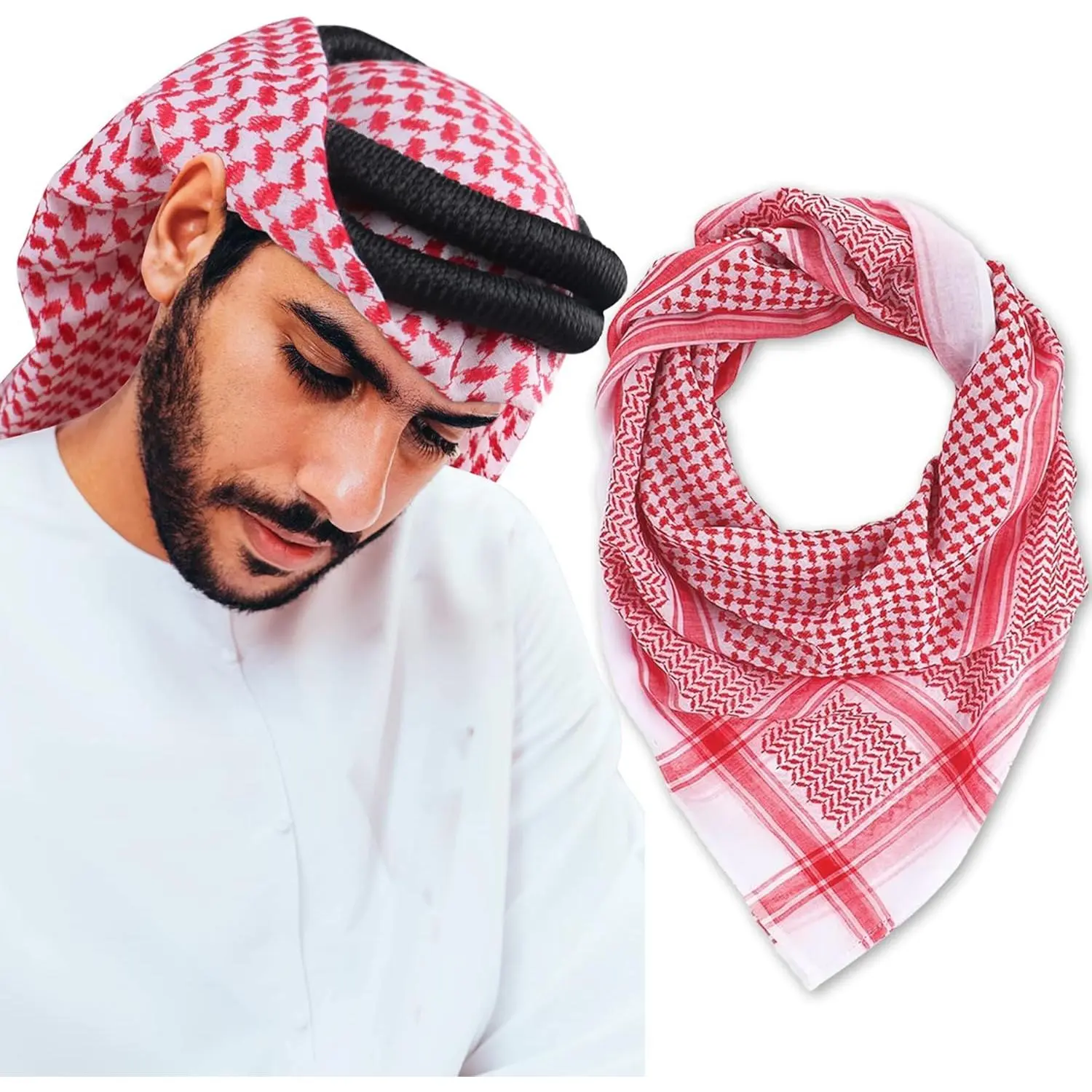 Scarf Keffiyeh Shemagh Turban  Wrap Muslim Arab Saudi Dubai Headwear for Men Women