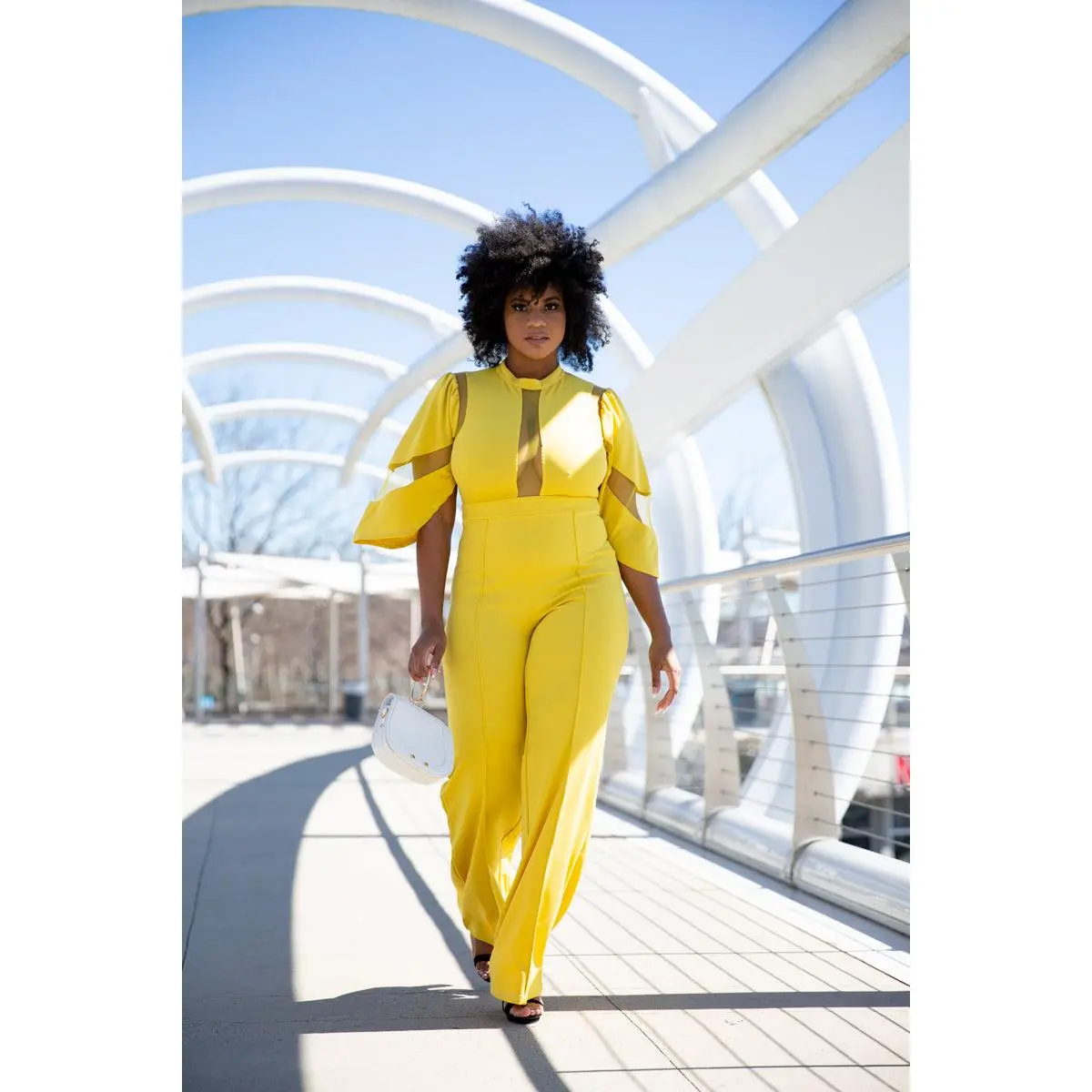 Lilly Lemon Yellow Mesh Jumpsuit